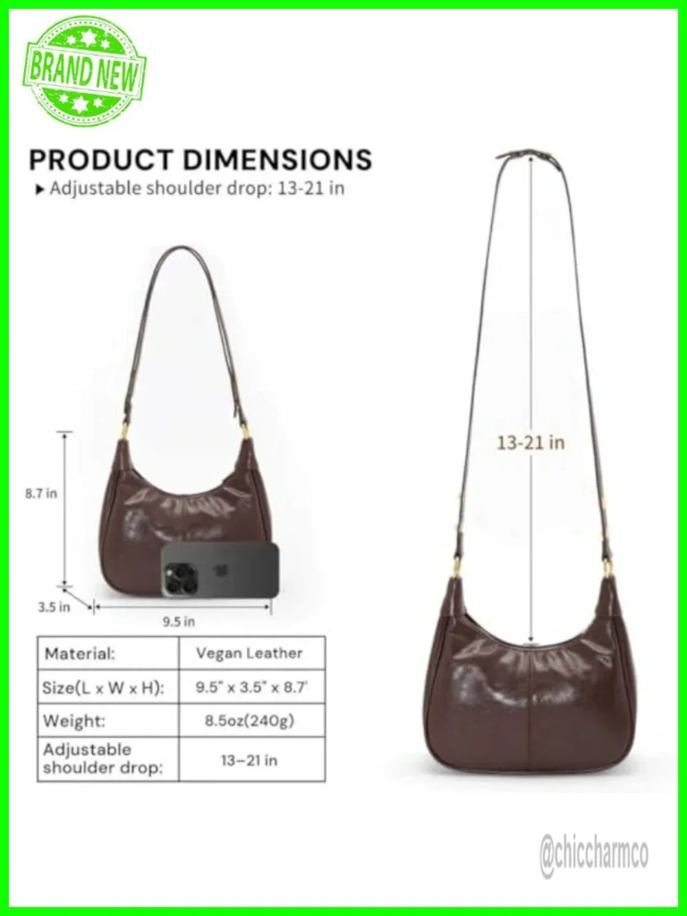 Faux Leather Crescent Hobo Bag Shoulder Purse Adjustable Strap ZIP